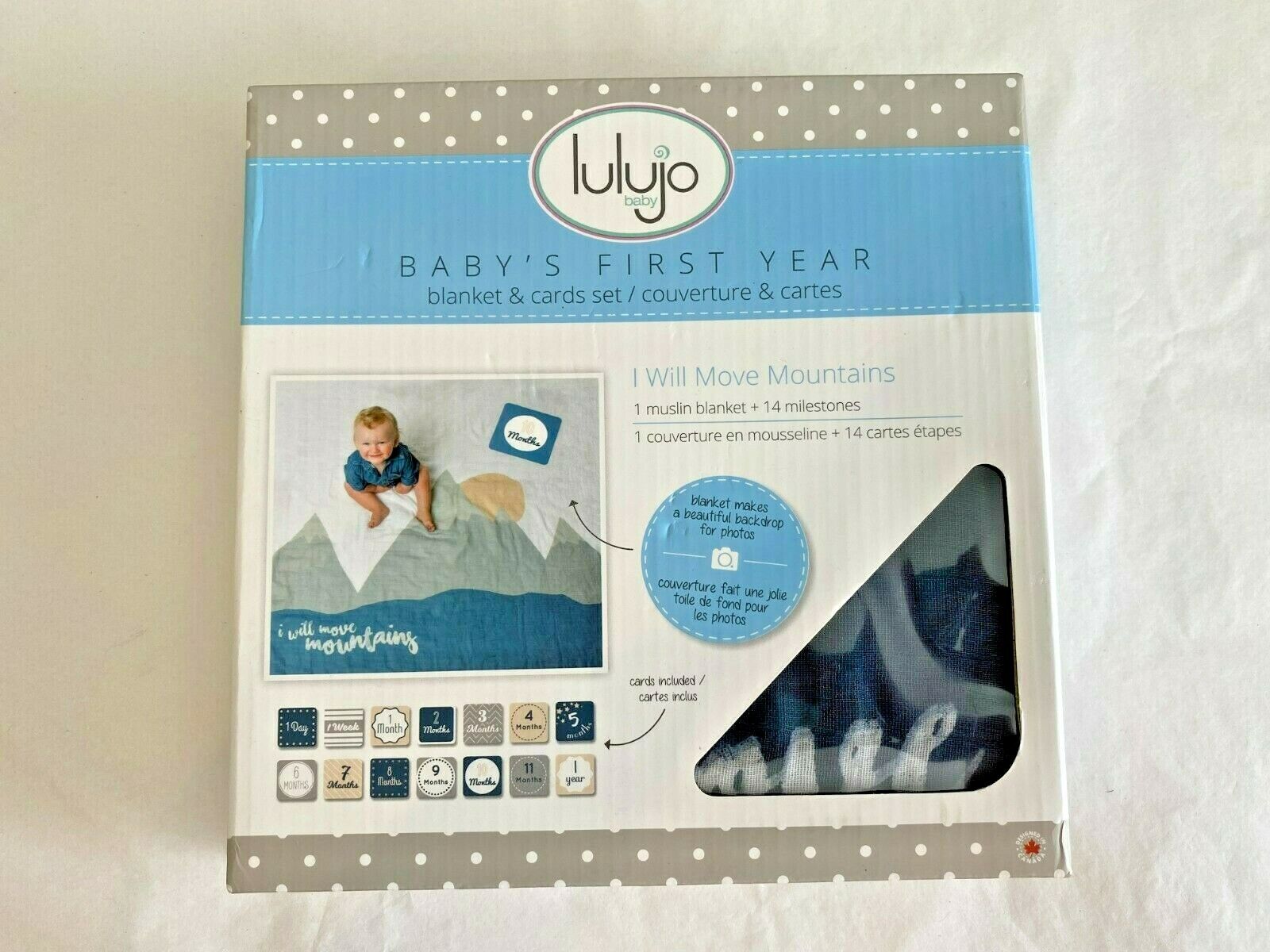 NEW Lulujo Baby's First Year Milestone Blanket & Card Set~ I Will Move  Mountains | eBay