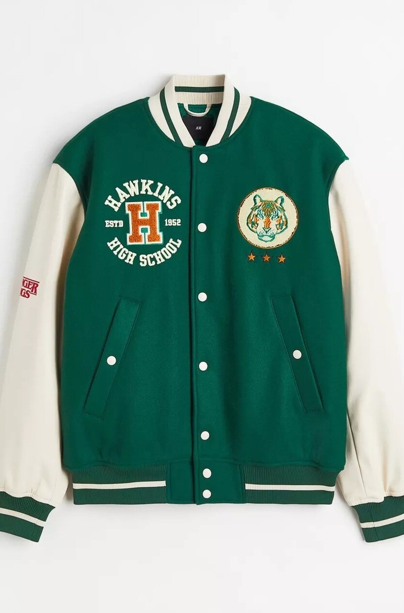 H&M x Stranger Things Hawkins Tigers Varsity Letterman Baseball Jacket Sz L  NWT