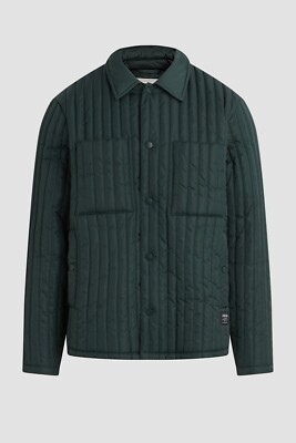 HUDSON MEN'S SLIM-FIT VERTICAL QUILTED SHIRT JACKET IN GREEN 2XL