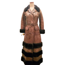 Vintage RARE Highlander Distressed Brown Leather Convertible Maxi Car Coat Sz S