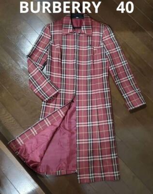 Burberry Mantel Rot Mehrfarbig 100% Wolle Kariert Damen Größe 40 Aus Japan 