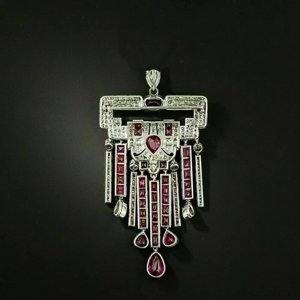 14K White Gold Plated 18"In 3CT Oval Cut Lab Created Red Ruby Women Gift Pendant - Image 4 of 4