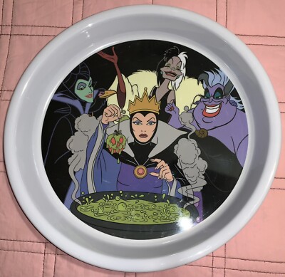 Disney Villains Serving Tray Platter Round 12  Evil Queen Cruella Halloween NEW