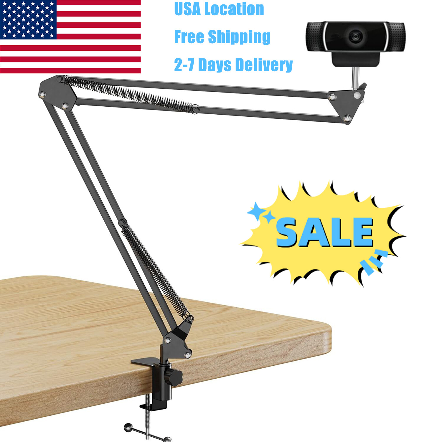 Webcam Stand, Desktop Clamp Adjustable Suspension Boom Scissor Arm Mount Holder-image