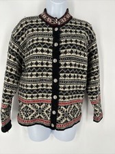 Vtg L.L. Bean Wool Blend Nordic fair isle Cardigan Silver Buttons Sz XS USA