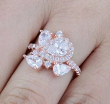 Rose Gold Plate 925 Sterling Silver Cluster CZ Cocktail Ring Band Sz 3-15 S5506