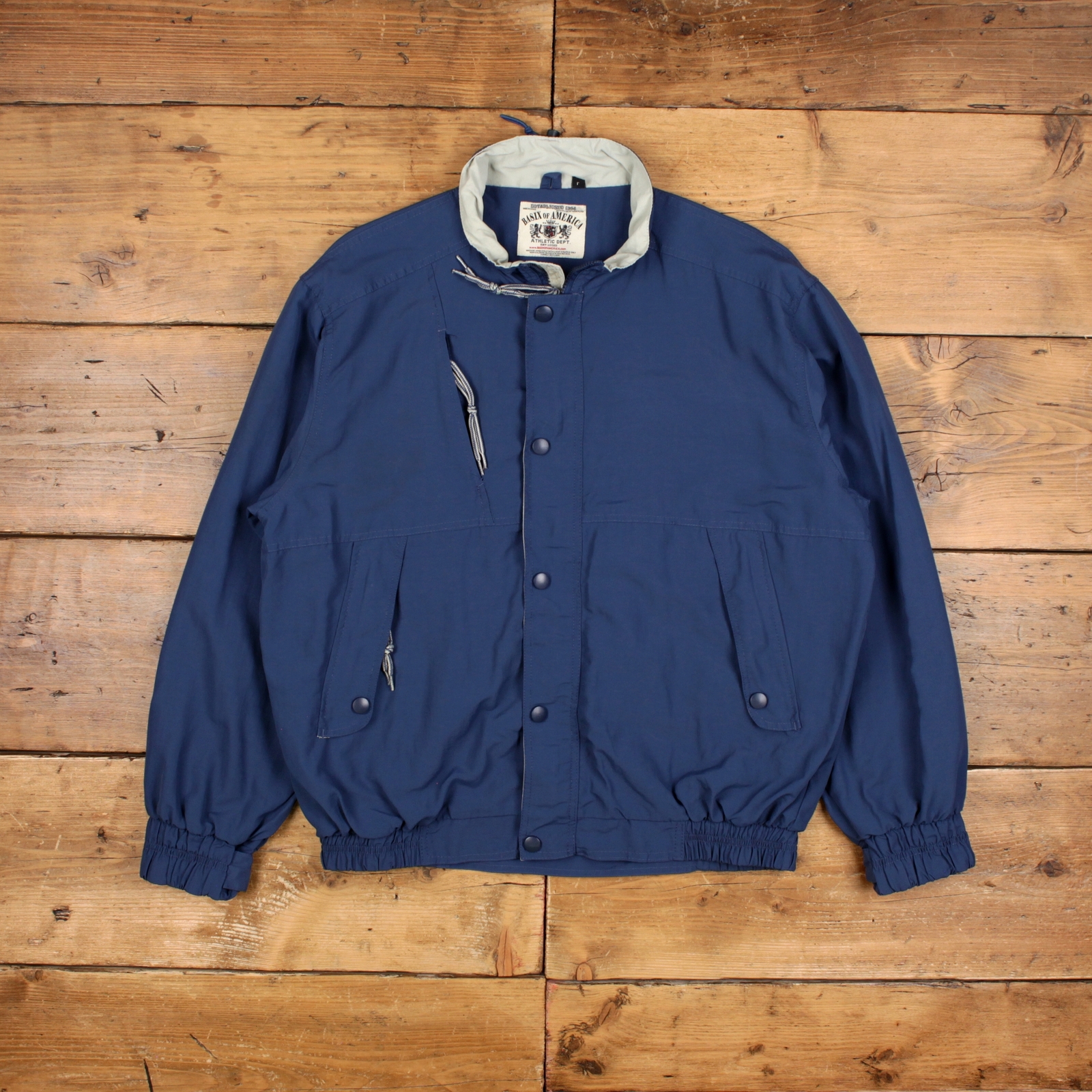 Vintage 90s Basix of America Blue Bomber Windbreaker Jacket Size L