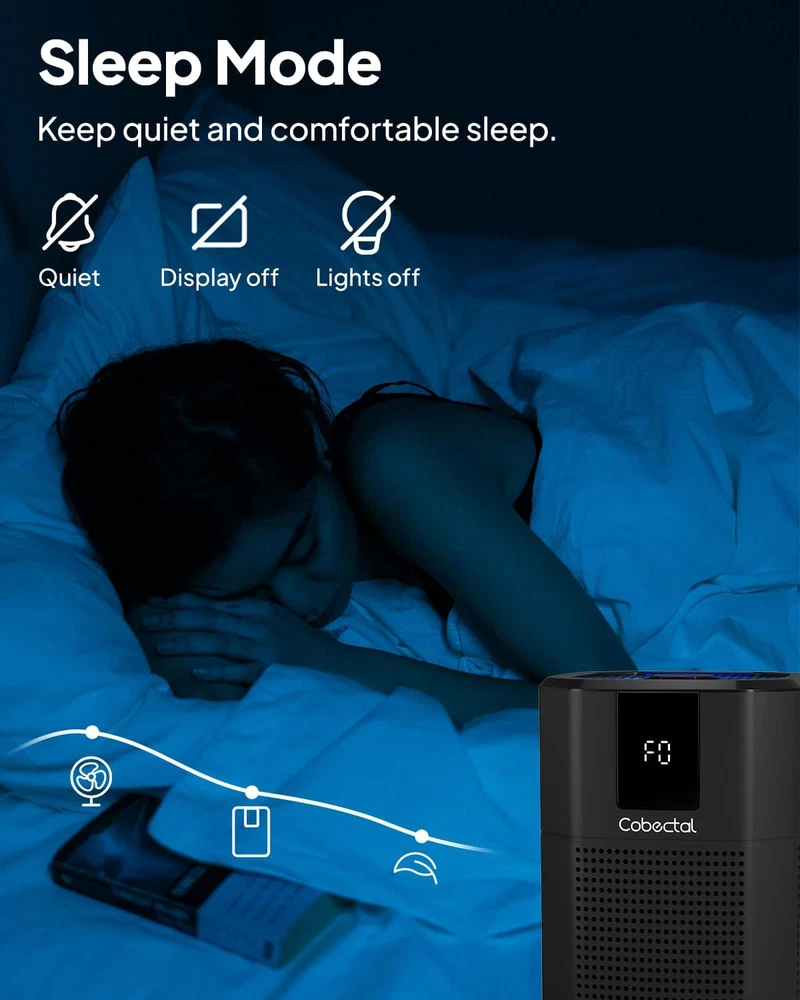 Air Purifier for Home Bedroom, Cobectal Room Black(1 Pack), C-Black