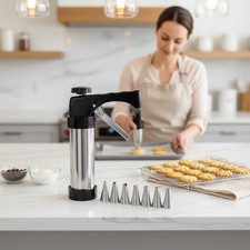 Geb&auml;ckpresse 8 Spritzt&uuml;llen Edelstahl Kekspresse Wiederverwendbar f&uuml;r K&uuml;che