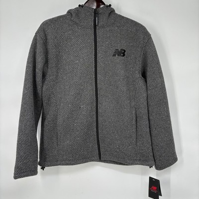 New Balance Mens Grey Textured Sherpa Lined Full Zip Hooded Jacket Size Medium