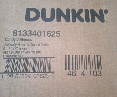 Dunkin Ground Coffee CANDY'D ALMOND Dark Roast 11 Oz Bag- 6 Pk Best By: 4/2025 - Imagen 2 de 4
