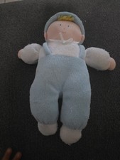 Vintage EDEN Doll Blue White Terry Cloth 10" Plush Blonde Bow Tie Baby Boy