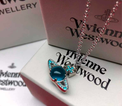 Vivienne Westwood Petulla Blue Crystal Opal Orb Saturn Silver