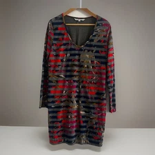 Trina Turk Milana Floral Striped Jersey Dress Sz Large Long Sleeve Day to Night 