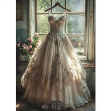 Vintage Champagne Wedding Dresses with Straps A Line Ruffles Floral Bridal Gowns