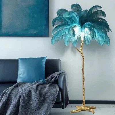 Modern Nordic Ostrich Feather LED Floor Lamp Luxury Gold Stand Tree Home Decor