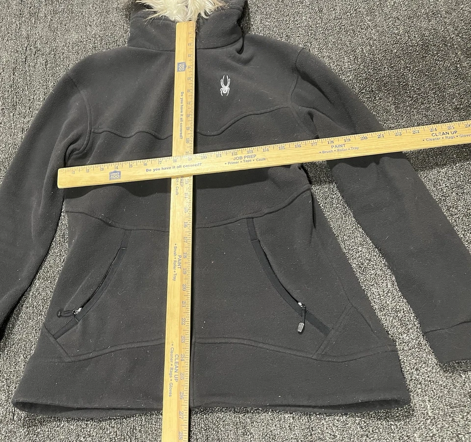 Chaqueta con capucha Spyder para mujer talla grande de piel sintética cremallera completa negra polar Foto 4 de 4