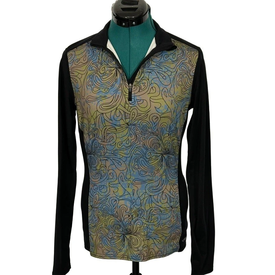 Hot Chillys Womens Medium Quarter Zip Base Layer Top Black Graphic HC9938P USA