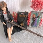 HARRY POTTER Hermione lot 4- Barbie doll, wand, time turner necklace, bookmark