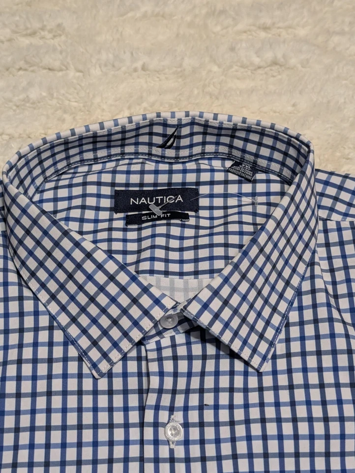 Camisa social Nautica slim fit xadrez azul XXL 18-18.5 36/37 manga longa elástica - Imagem 3 de 4