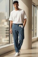 Vintage Haggar Blue Corduroy Easy Care Flat Front Belted Pants 36 X 34 NWT