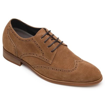 us7.5 CMR 7cm/2.76'' Elevator Shoes tan Suede shoes Add Height increase oxford