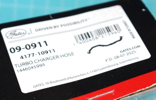 Durite de turbocompresseur GATES 09-0911 pour RENAULT CLIO IV 1.5DCI 75 90 neuf - Photo 2/2