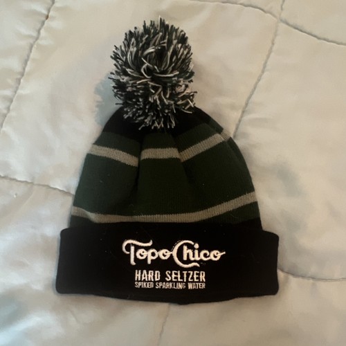 Topo Chico Hard Seltzer Knit Pom-Pom Hat Black Green White Distillery Theme