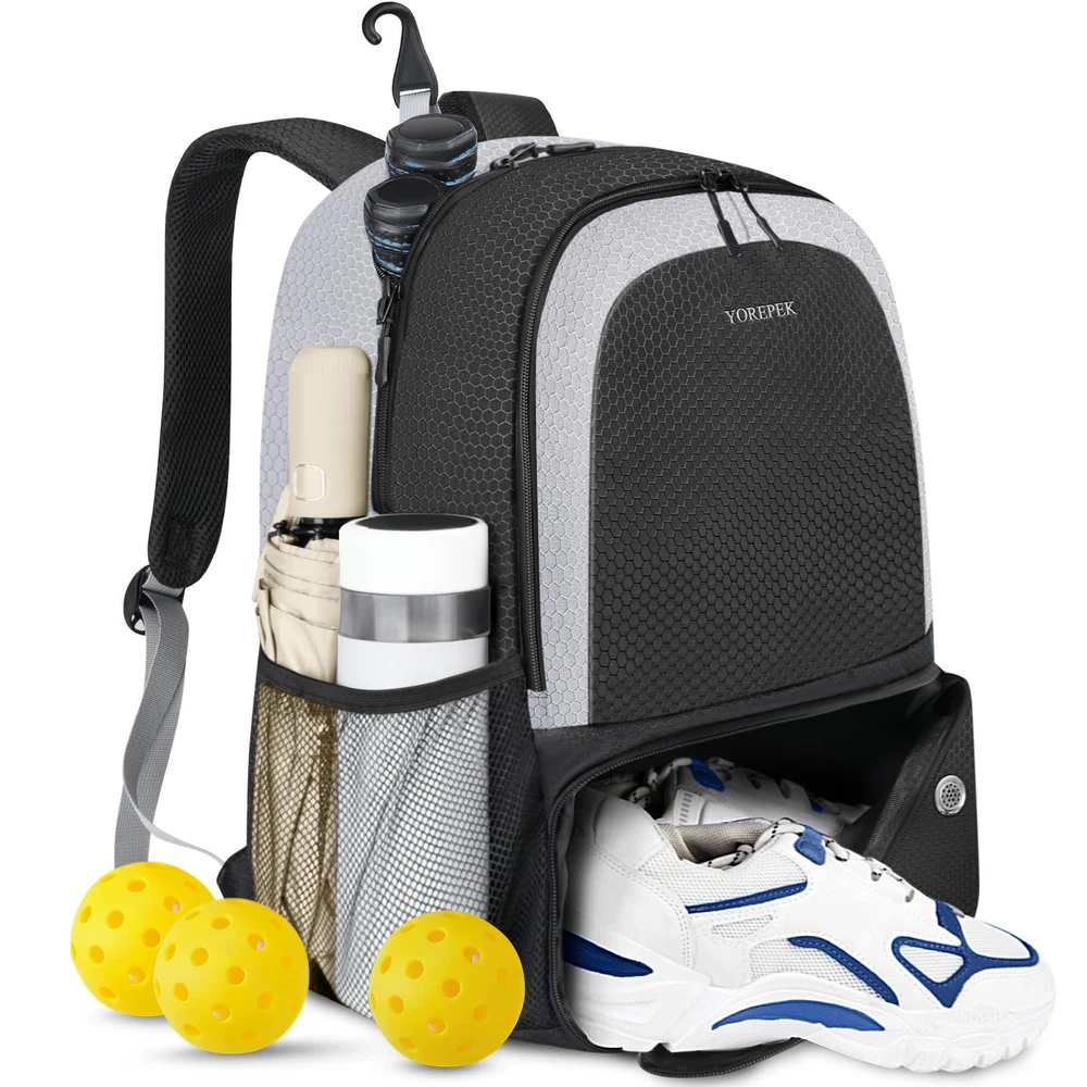 Pickleball Bag Backpack with Shoe Compartment Fence Hook for Men Women Larg