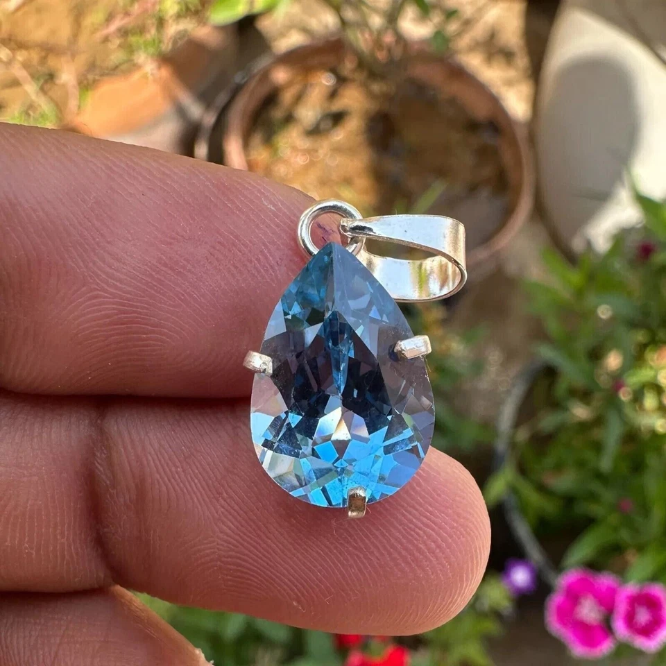 30+ CT BLU ACQUAMARINA ARGENTO TEDESCO SOLITARIO A FORMA DI PERA PIETRA... - Immagine 4 di 4