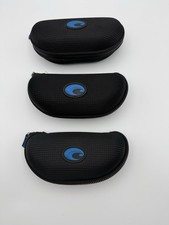 Costa Del Mar Sunglasses Case Hard Shell Black Zippered Blue Logo Lot of 3