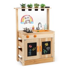 Mud Kitchen for Kids w/ Planting Pots Stovetops Removable Sink Acrylic Panel