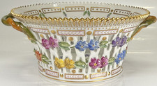 Royal Copenhagen Flora Danica Pierced Round Fruit Dish Basket #3532 Viola hirta