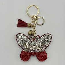 Red Butterfly Rhinestone Bag Charm Keychain Bling Purse Charm Tassel Gift Box