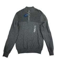 Club Room Mens Ribbed Knit Four-Button Cotton Mock Neck Pullover Sweater Gray S