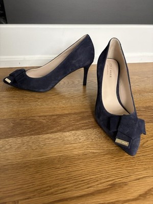 Cole Haan Blue Suede Pointed Toe Bow Slip On Pumps Heels Women s 7.5 B