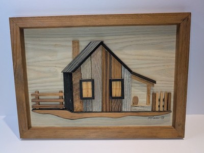 Vintage Mass Bros. 3D Cabin Wooden Folk Art (13.5 x 9.5 x 1'')