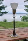 Vintage Brass Rembrandt Torch Table Lamp Torchiere Corning Milk Glass Shade