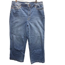 Lands End Womens Size 16 Blue Wide Leg Denim Jeans Medium Wash Mid Rise Stretch