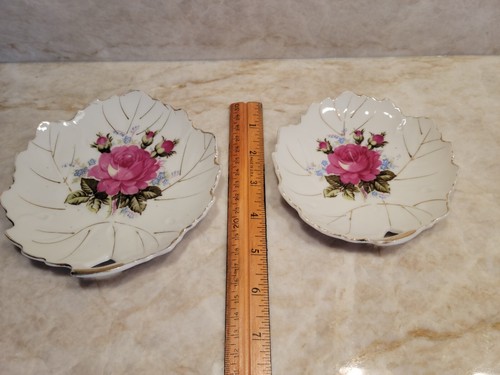 Vintage Trinket Dish Plate Hand Painted Pink Rose With Gold Trim - Picture 2 of 5