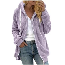 Womens Winter Fuzzy Fleece Jacket Hooded Cardigan Coats Outerwear 