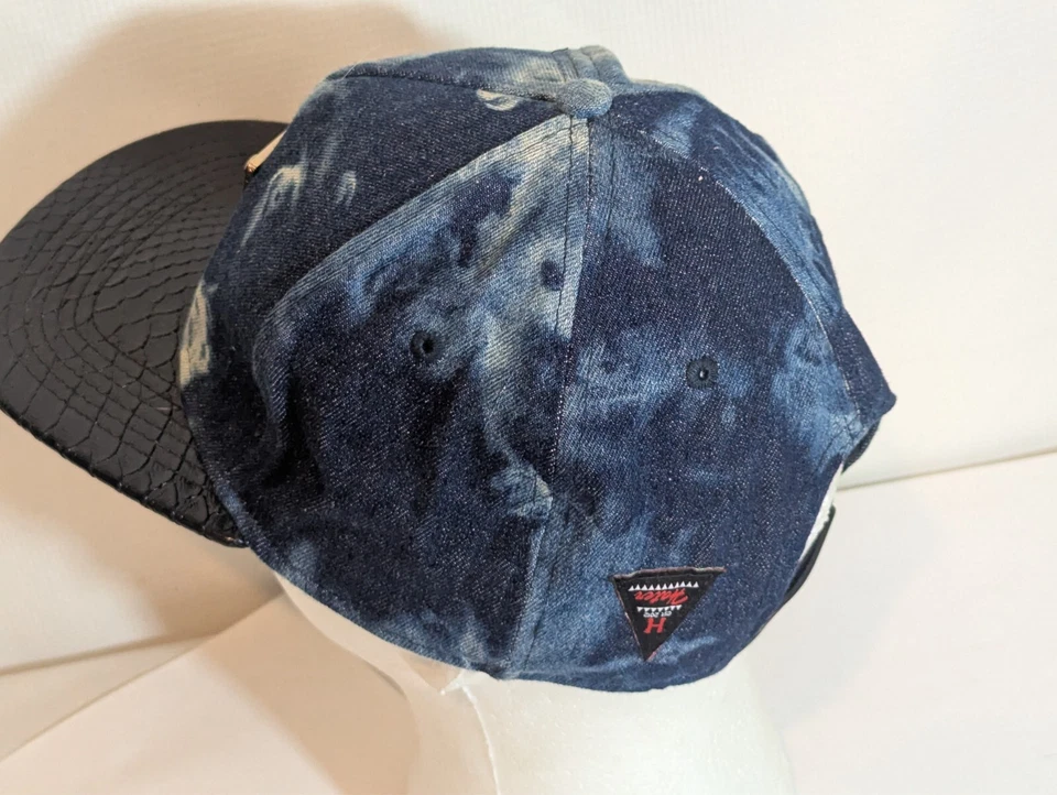 Hater Bleached Jean Faux Leather Flat Gator Skin Bill Snapback Baseball Hat Cap - Image 4 of 4