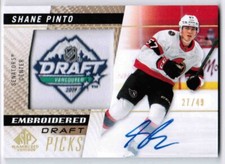 21/22 2021 SP GAME USED SHANE PINTO 78 EMBROIDERED DRAFT PICKS AUTOGRAPH AUTO 49