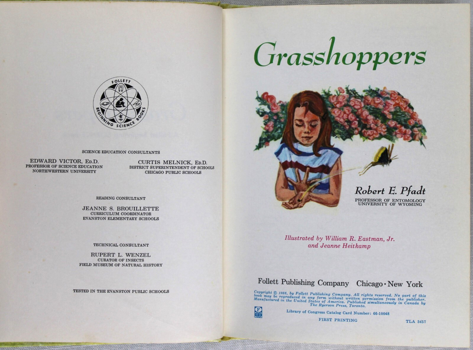 "Grasshoppers" by Pfadt, Vintage Children's Science Book , First Print 1966