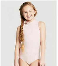 CAPEZIO zip back mock turtleneck eyelet leotard fully front back lined girls