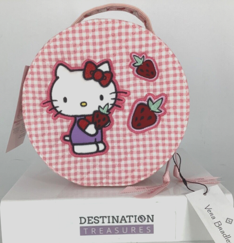 Vera Bradley X Hello Kitty 2023 Round Cosmetic Case Gingham NWT Recycled Cotton - 第 1/7 張圖片