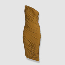  205 Norma Kamali Diana Womens Gold Diana Ruched One-Shoulder Midi-Dress Sz S/36