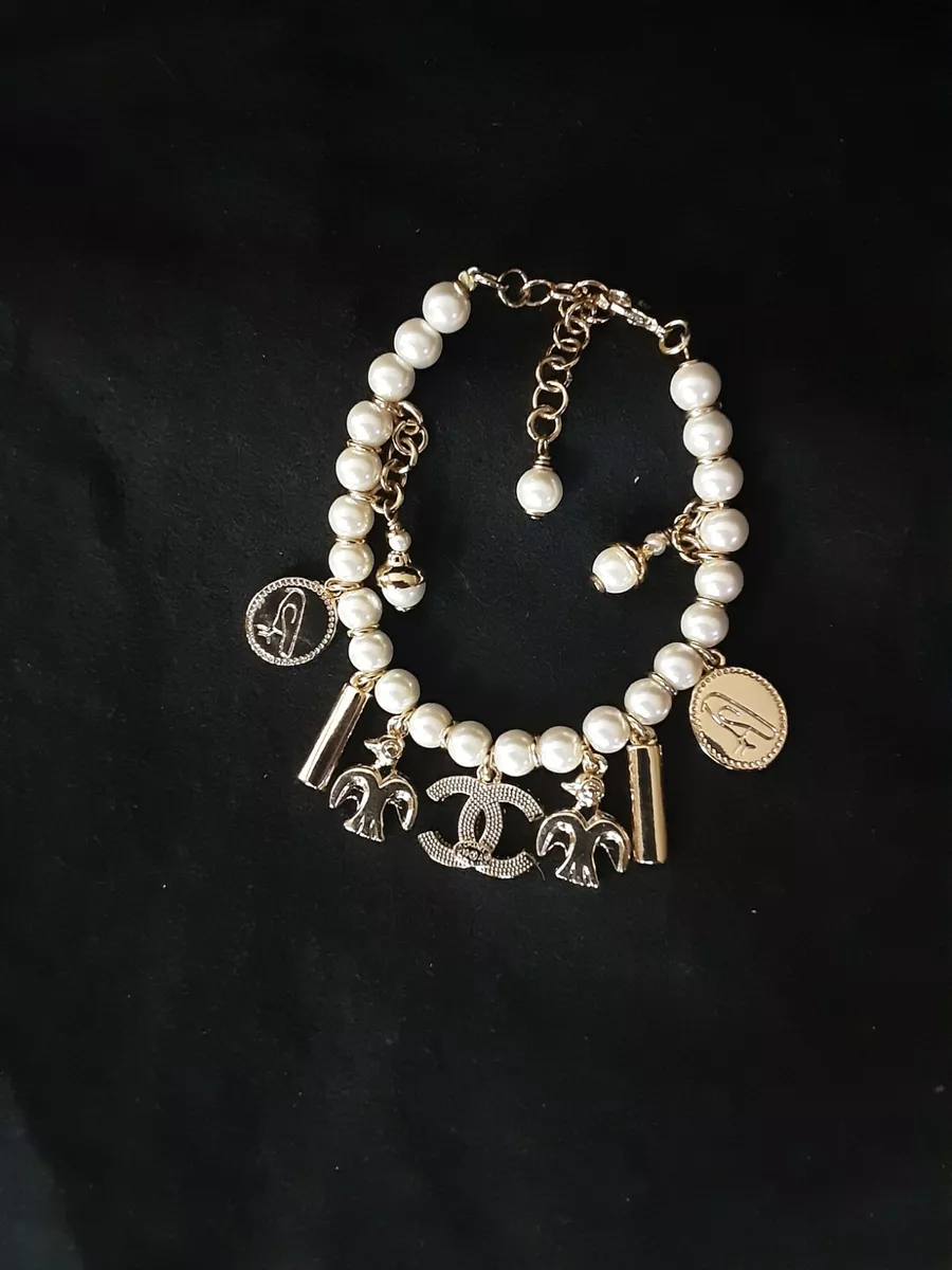 Vintage CHANEL Pearl Chain 9 Multistrand Wide Bracelet 