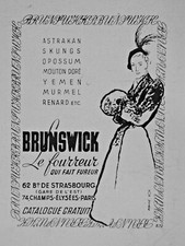 PUBLICITÉ DE PRESSE 1948 BRUNSWICK FOURRURE ASTRAKAN SKUNGS OPOSSUM RENARD