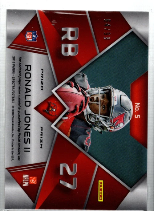 B4258- 2018 Panini Spectra Monumental Memorabilia #5 Ronald Jones II Jersey /199 - Image 2 of 2